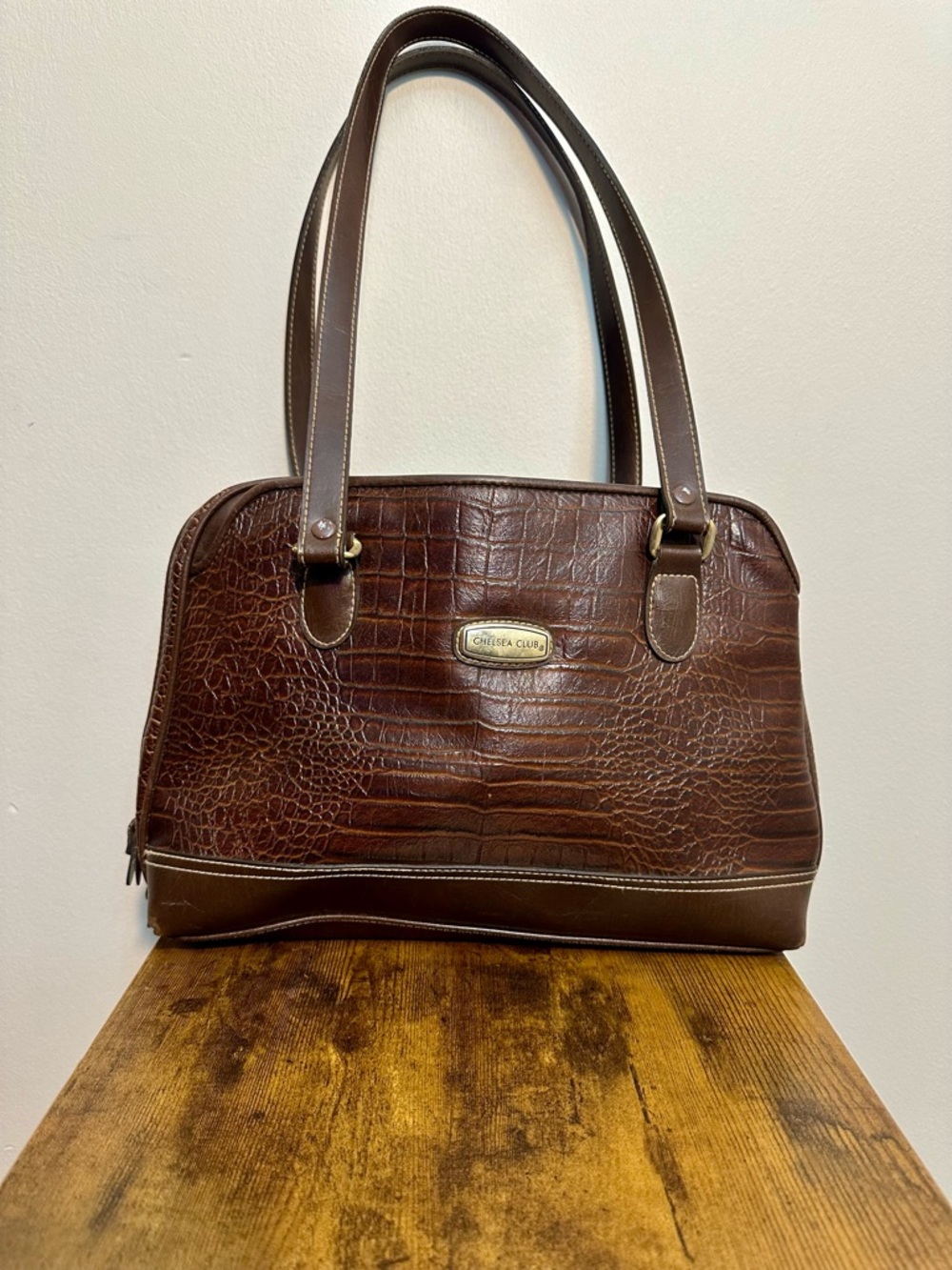 Chelsea Club Dual Handle Brown Leather Zipper Handbag Shoulder Bag